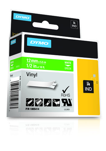 DYMO Schriftband – 12 mm × 5,5 m, Grün, Weiss