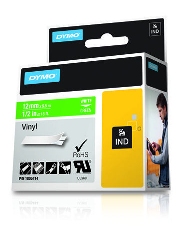DYMO Schriftband – 12 mm × 5,5 m, Grün, Weiss