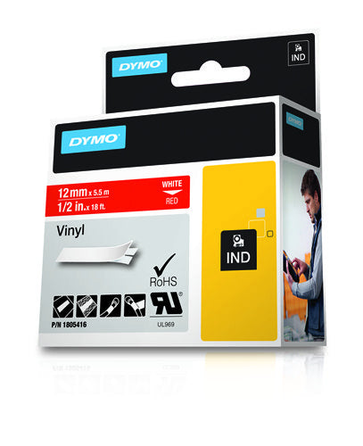 DYMO Schriftband E2 SC 12 mm C3 7 5,5 m, rot, weiss