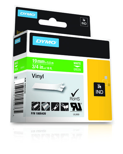 DYMO Schriftband – 19 mm × 5,5 m, grün, weiss