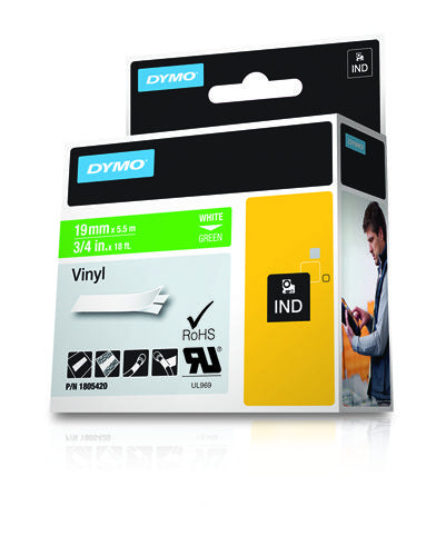 DYMO Schriftband – 19 mm × 5,5 m, grün, weiss