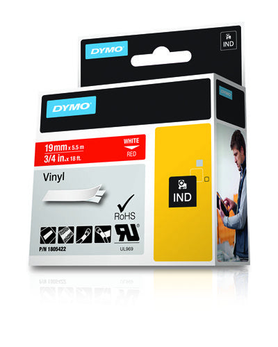 DYMO Schriftband – 19 mm × 5,5 m, Rot, Weiss