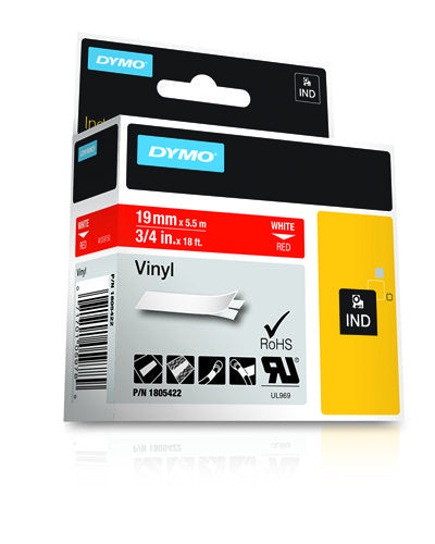 DYMO Schriftband – 19 mm × 5,5 m, Rot, Weiss