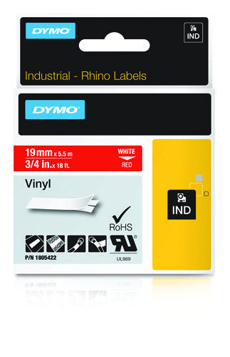 DYMO Schriftband – 19 mm × 5,5 m, Rot, Weiss