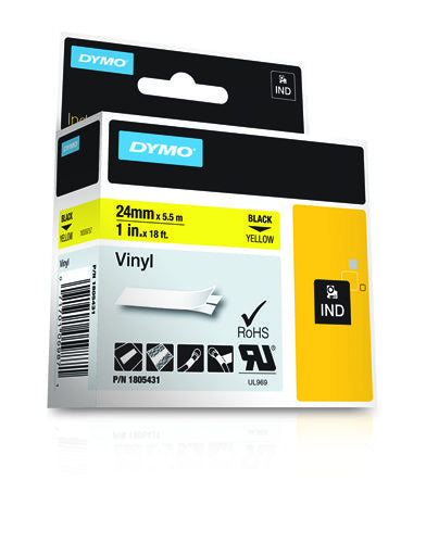 DYMO Schriftband – 24 mm, gelb, schwarz – RHINO
