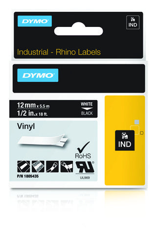 DYMO Schriftband – 12 mm × 5,5 m, schwarz, weiss