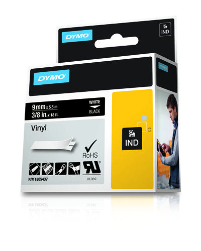 DYMO Schriftband – 9.0 mm, schwarz, weiss, RHINO