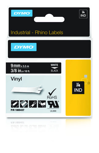 DYMO Schriftband – 9.0 mm, schwarz, weiss, RHINO