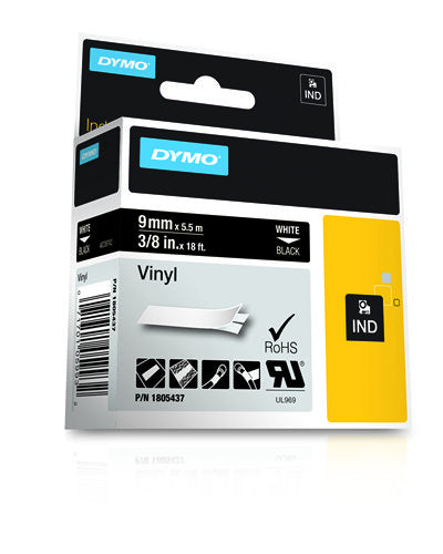 DYMO Schriftband – 9.0 mm, schwarz, weiss, RHINO