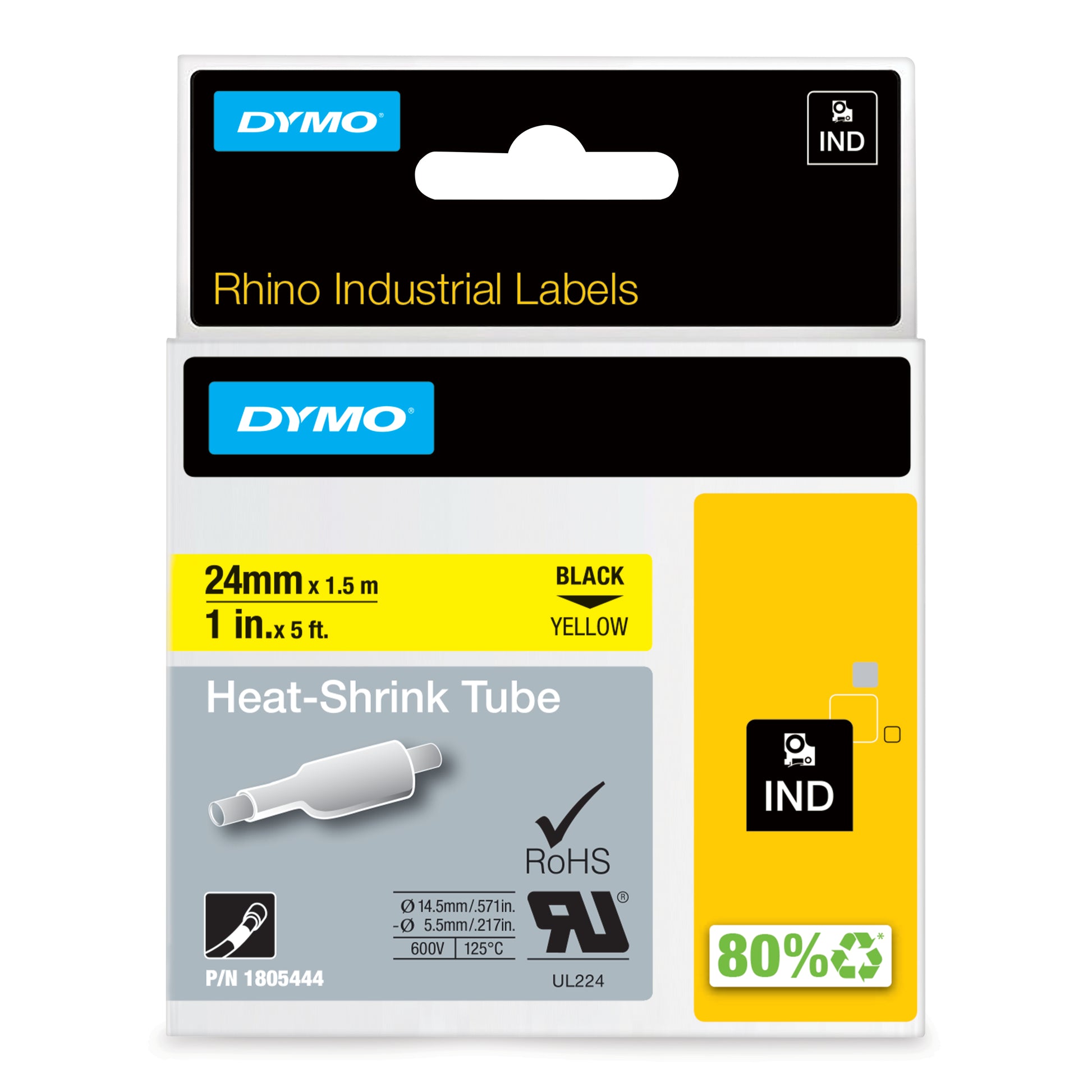 DYMO Heissschrumpfschlauch – 24 mm × 1,5 m, gelb, schwarz, RHINO – 1805444