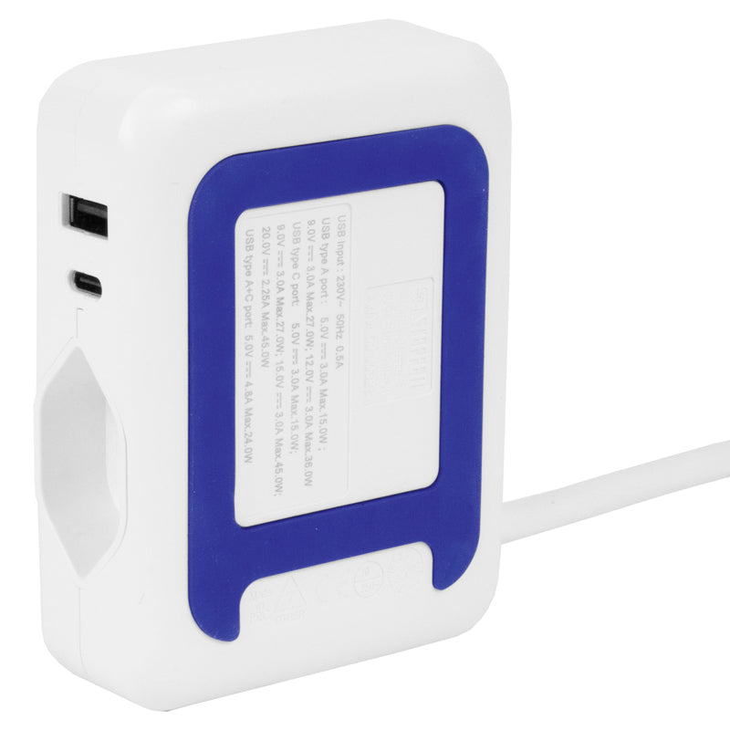 Steffen IQ Steckdosenleiste, 3×T13, 1×USB‑A 36 W + 1×USB‑C PD 45 W, 1,5 m, IP20, Eingang T12 – weiss