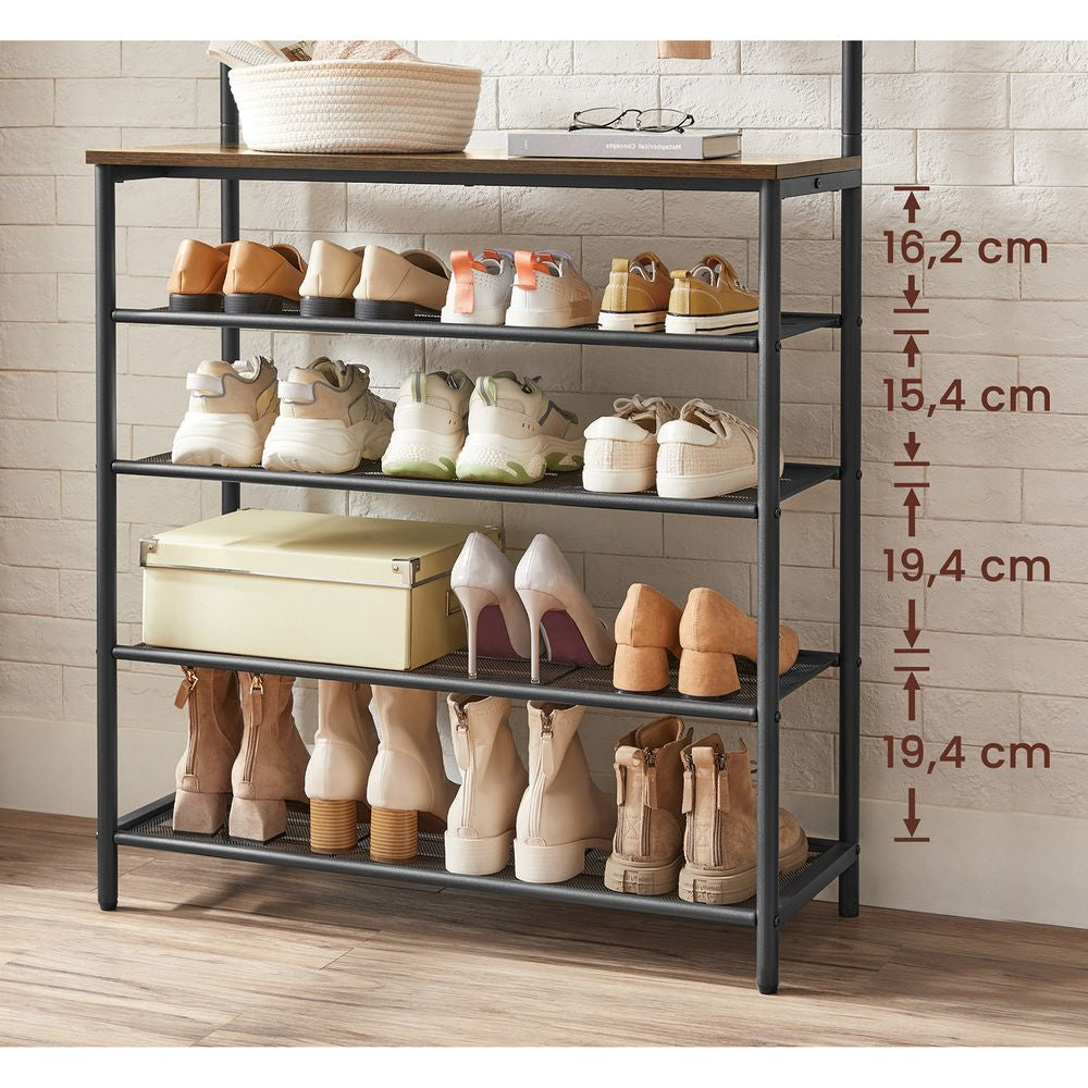 Vasagle Garderobe mit Schuhregal – 5 Haken, Spanplatte/Stahl, Braun/Schwarz, 80 × 31,5 × 183,5 cm