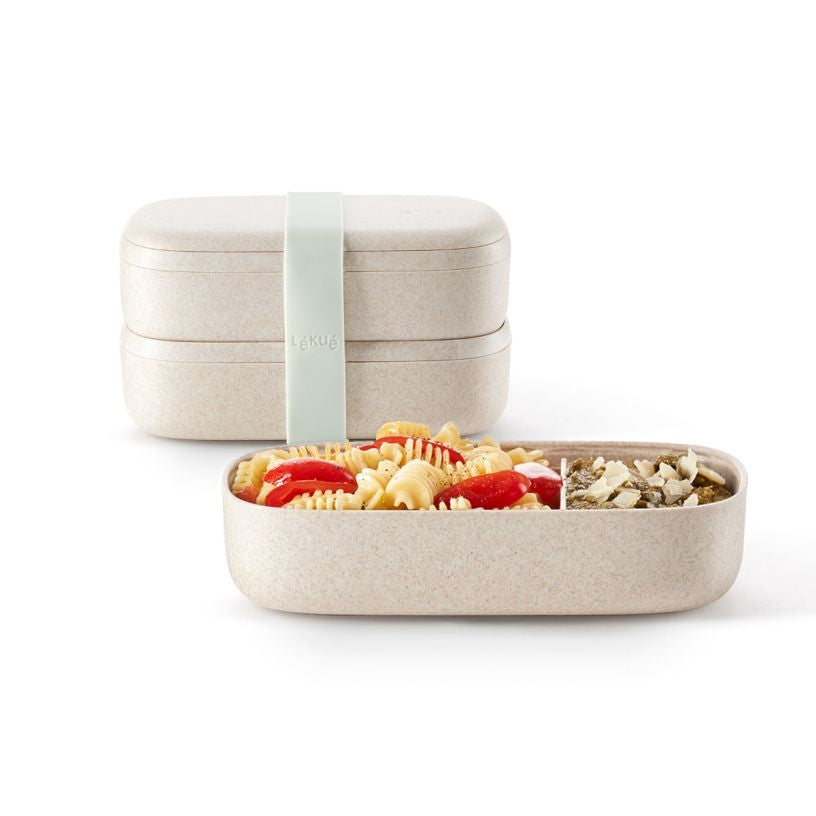 Lékué Lunchbox – 1 l, 10,0 × 19,2 × 11,0 cm, Kunststoff (PP), Beige, abnehmbarer Deckel, spülmaschinenfest