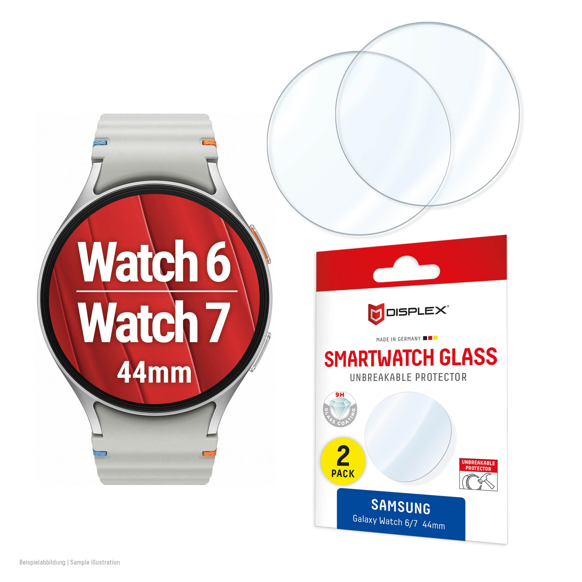Displex Displayschutzfolie Galaxy Watch 44 mm – Gehärtetes Glas, für Galaxy Watch 7/6