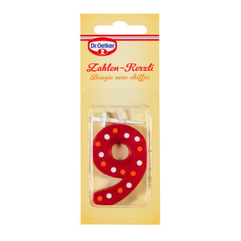 Dr. Oetker Geburtstagskerzen Zahl 9 – Hellgrau – 5 × 13,5 × 0,1 cm – 1 Stk