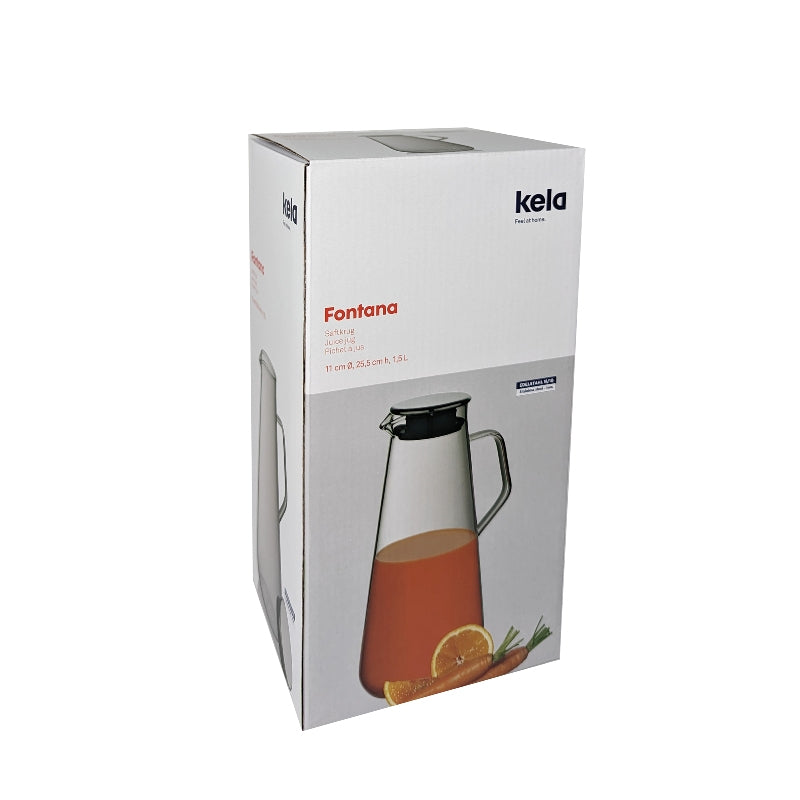 Kela Karaffe – 1,5 l, Ø 12 cm, Borosilikatglas, Transparent, mit Deckel, spülmaschinenfest