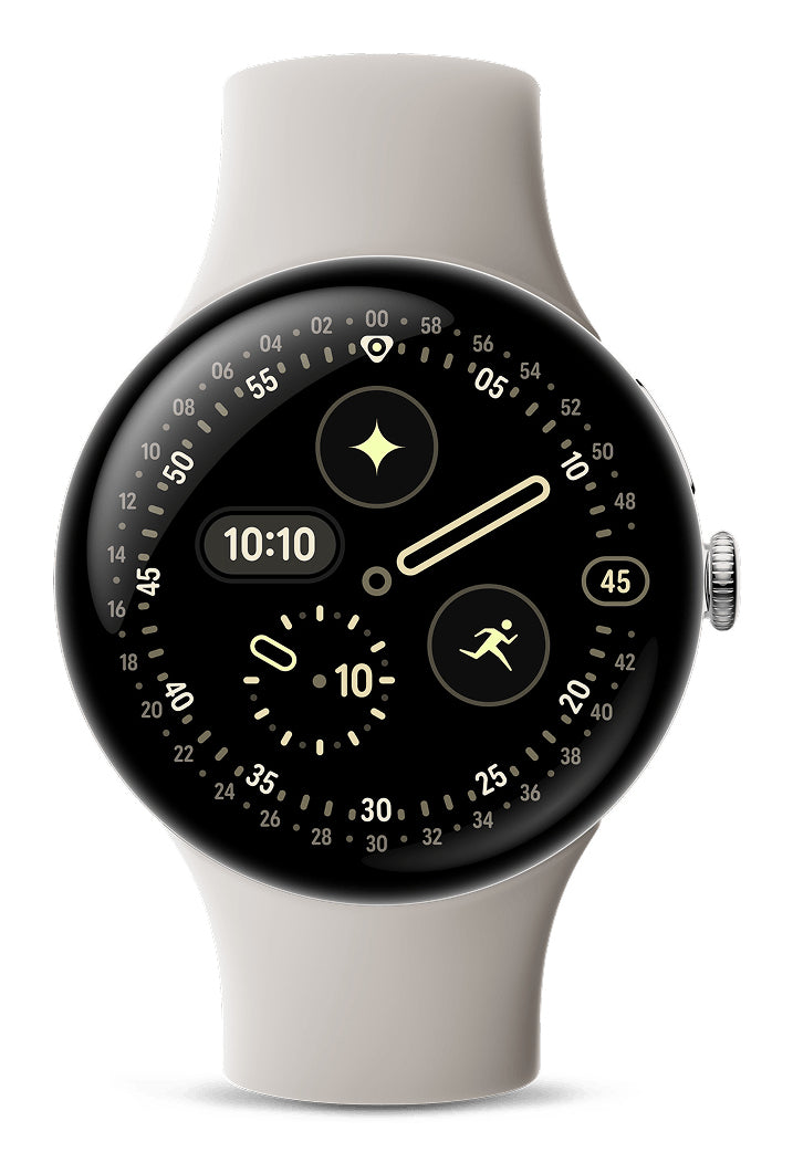 Google Pixel Watch 4 45 mm GPS + Cellular – Aluminium Silber, Sportband, Beige, S/L, 50 m, für Android