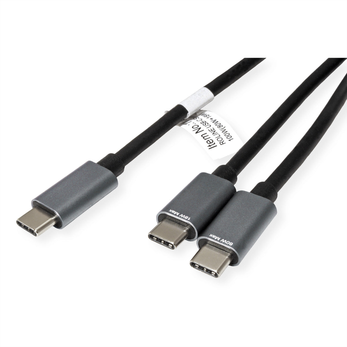 ROLINE USB-C auf 2× USB-C Kabel – USB 2.0 (480 Mbit/s) – 1,85 m – PD 100 W – Geschirmt – Schwarz