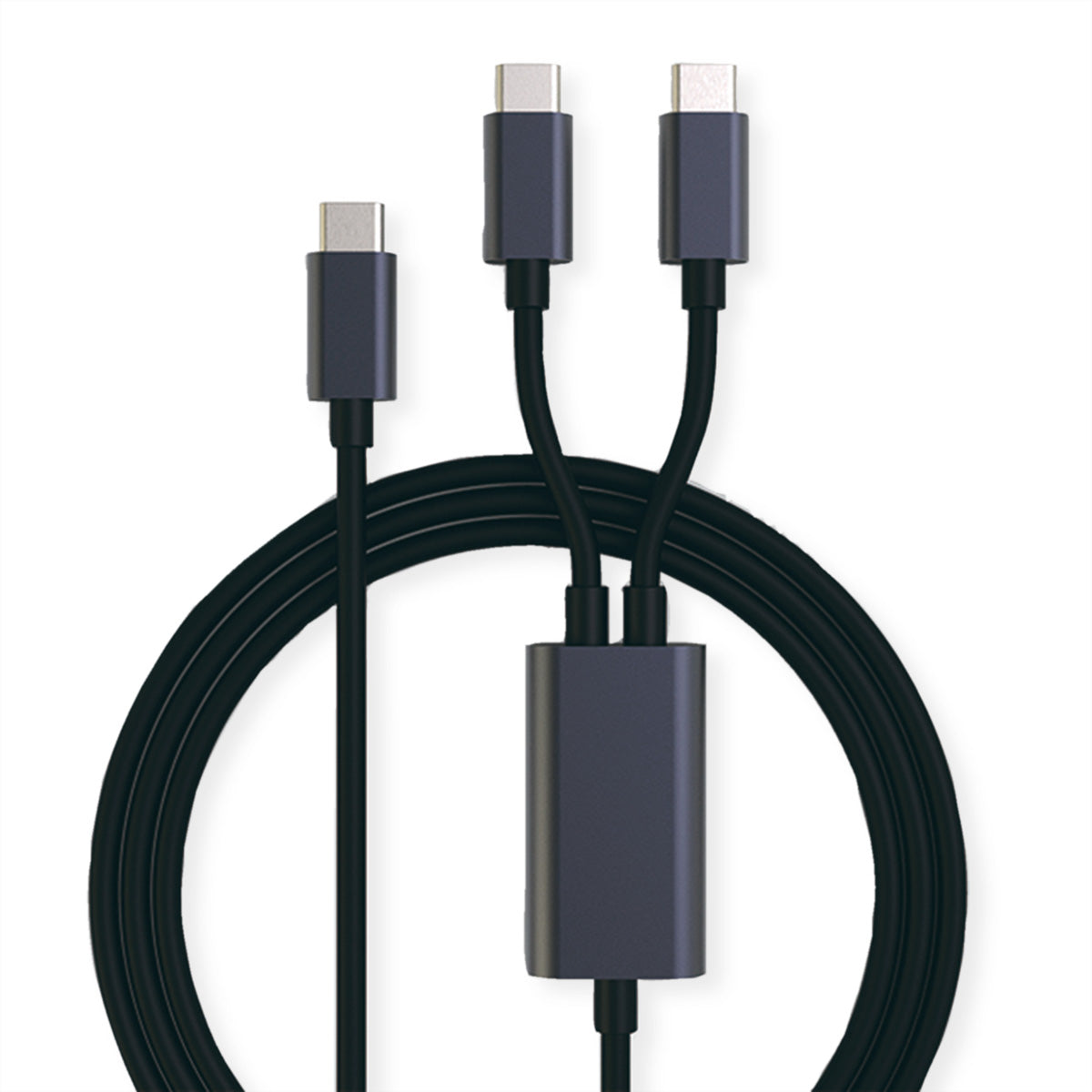 ROLINE USB-C auf 2× USB-C Kabel – USB 2.0 (480 Mbit/s) – 1,85 m – PD 100 W – Geschirmt – Schwarz