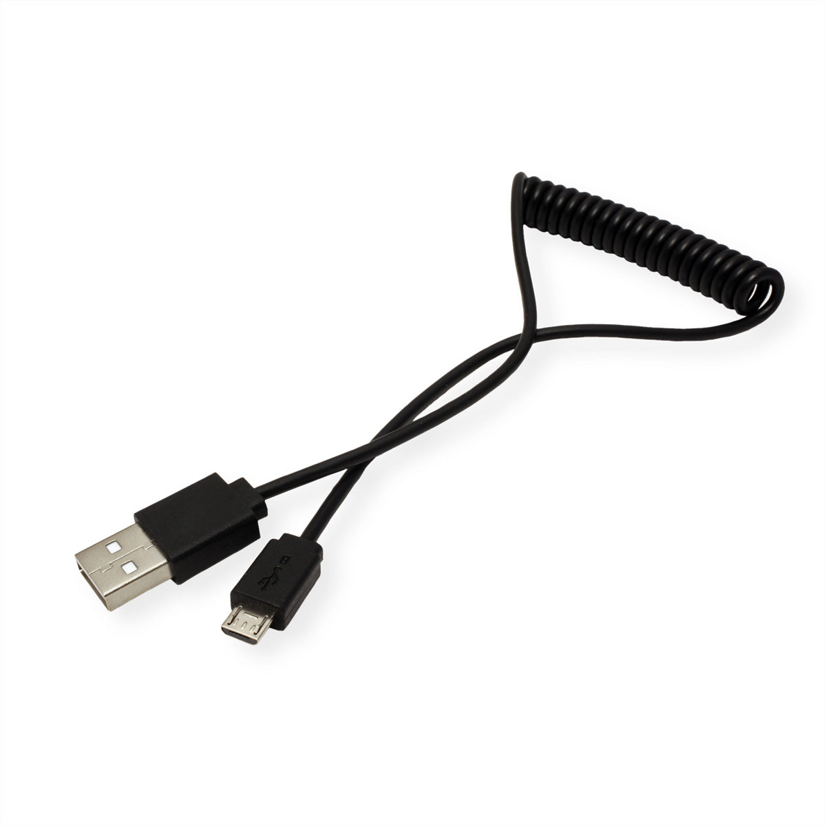 ROLINE USB-A auf Micro-USB-B Kabel – USB 2.0 (480 Mbit/s) – 1 m – Spiralkabel – Schwarz – für Micro-USB-Geräte