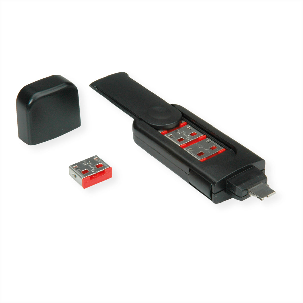ROLINE USB-Portblocker – Kunststoff, Schwarz – Set mit 4 Schlössern und 1 Schlüssel – für USB Typ-A