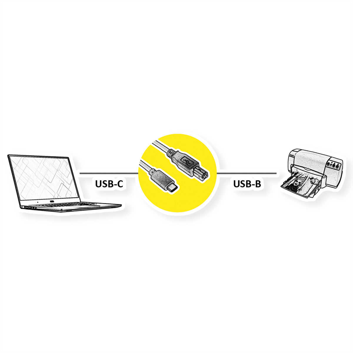 ROLINE USB-C auf USB-B Kabel – USB 2.0 (480 Mbit/s) – 1,8 m – Geschirmt – Schwarz