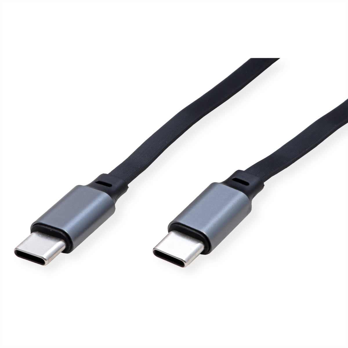 ROLINE USB-C auf USB-C Kabel – USB 2.0 (480 Mbit/s) – 1,2 m – PD 60 W – Aufrollbar, Geschirmt – Schwarz/Grau