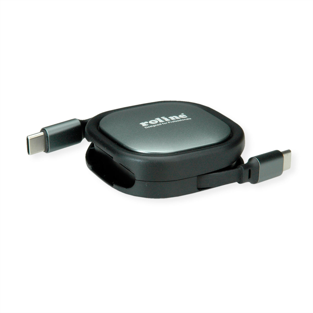 ROLINE USB-C auf USB-C Kabel – USB 2.0 (480 Mbit/s) – 1,2 m – PD 60 W – Aufrollbar, Geschirmt – Schwarz/Grau