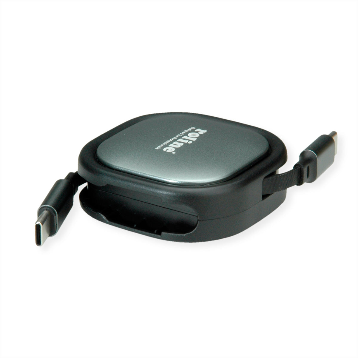 ROLINE USB-C auf USB-C Kabel – USB 2.0 (480 Mbit/s) – 1,2 m – PD 60 W – Aufrollbar, Geschirmt – Schwarz/Grau