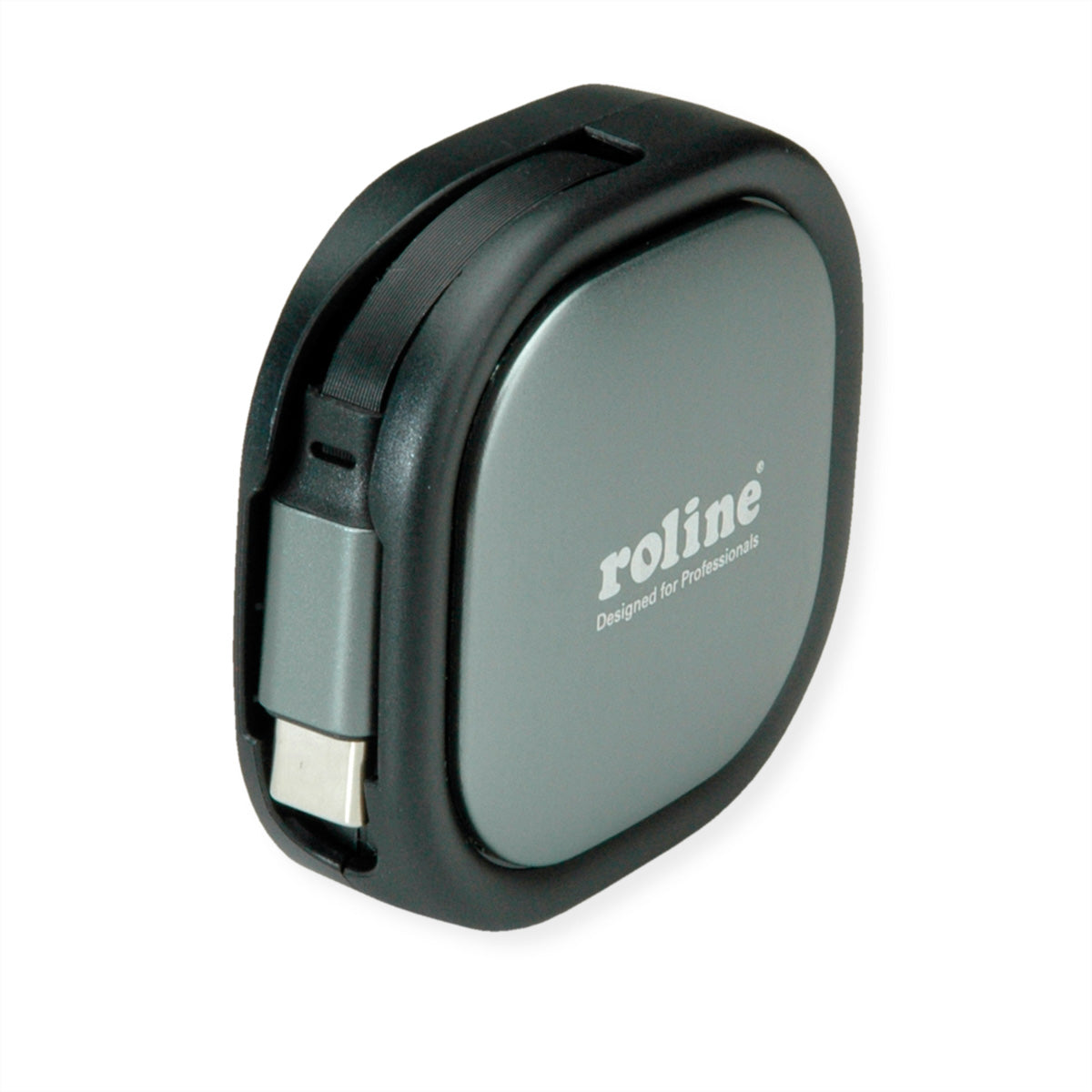 ROLINE USB-C auf USB-C Kabel – USB 2.0 (480 Mbit/s) – 1,2 m – PD 60 W – Aufrollbar, Geschirmt – Schwarz/Grau