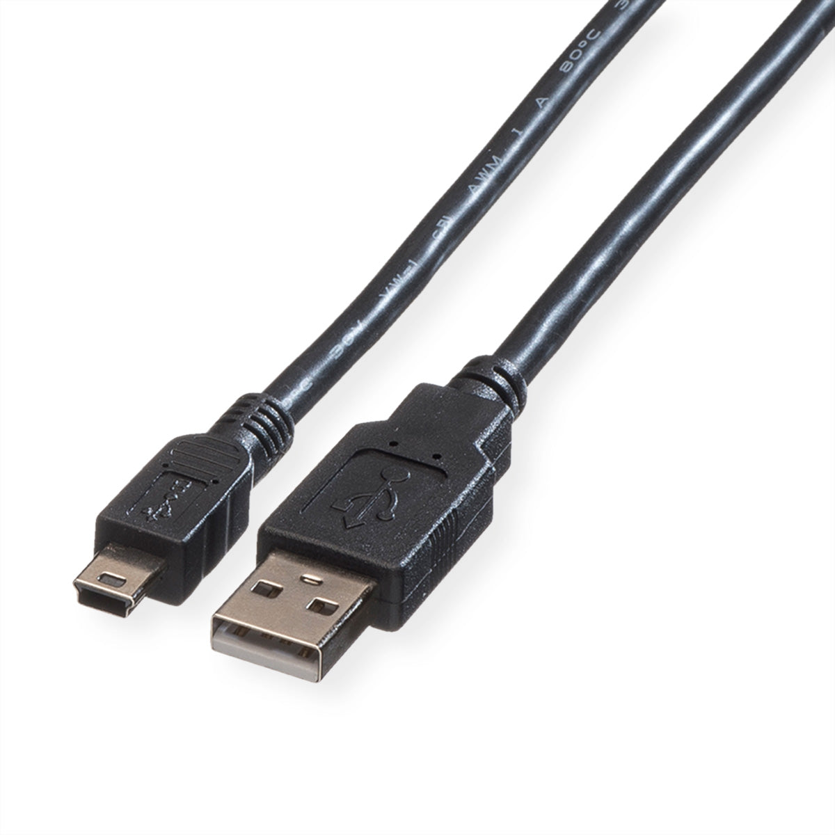 ROLINE USB-Kabel – USB-A auf Mini-USB-B – USB 2.0 (480 Mbit/s) – 0,8 m – Schwarz