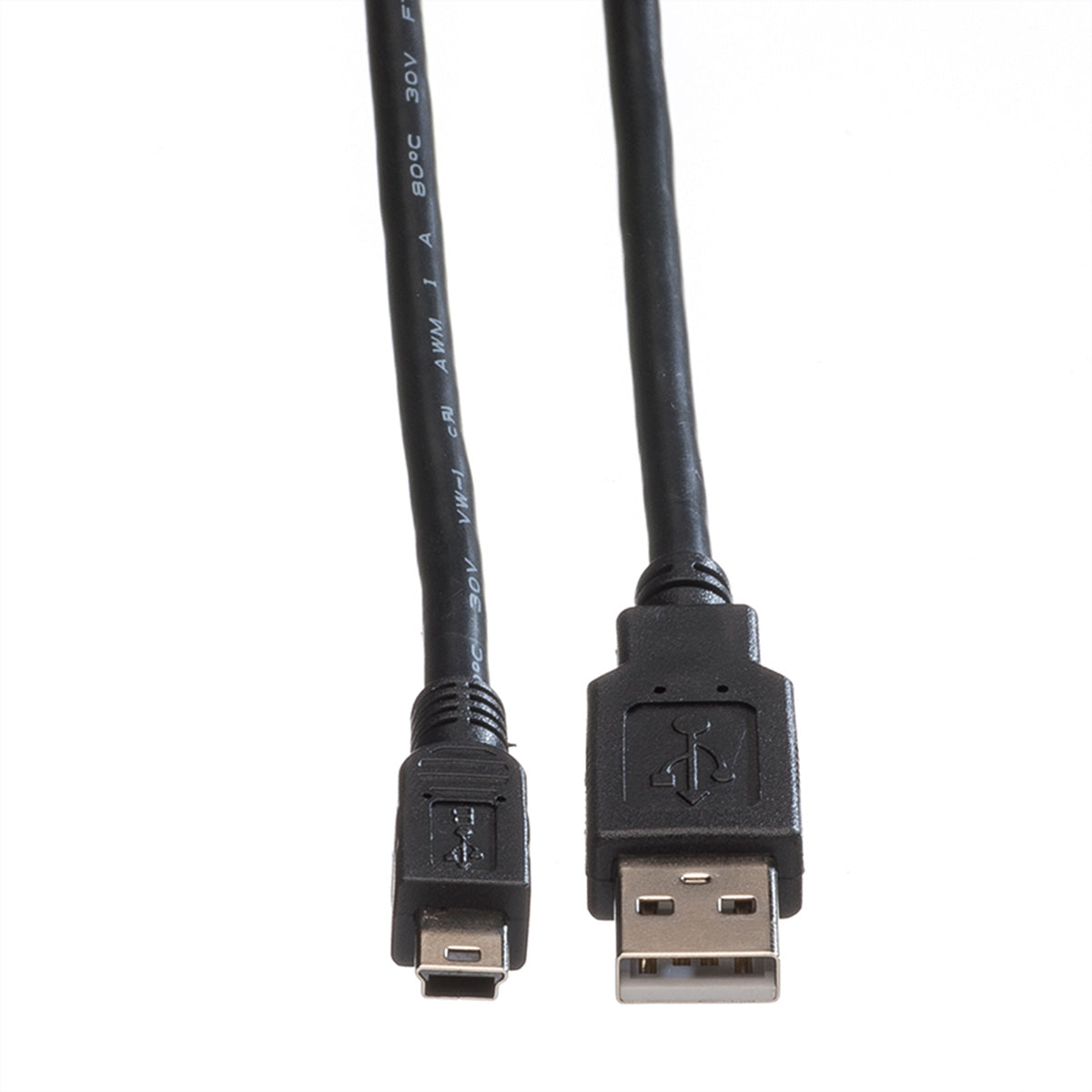 ROLINE USB-Kabel – USB-A auf Mini-USB-B – USB 2.0 (480 Mbit/s) – 0,8 m – Schwarz