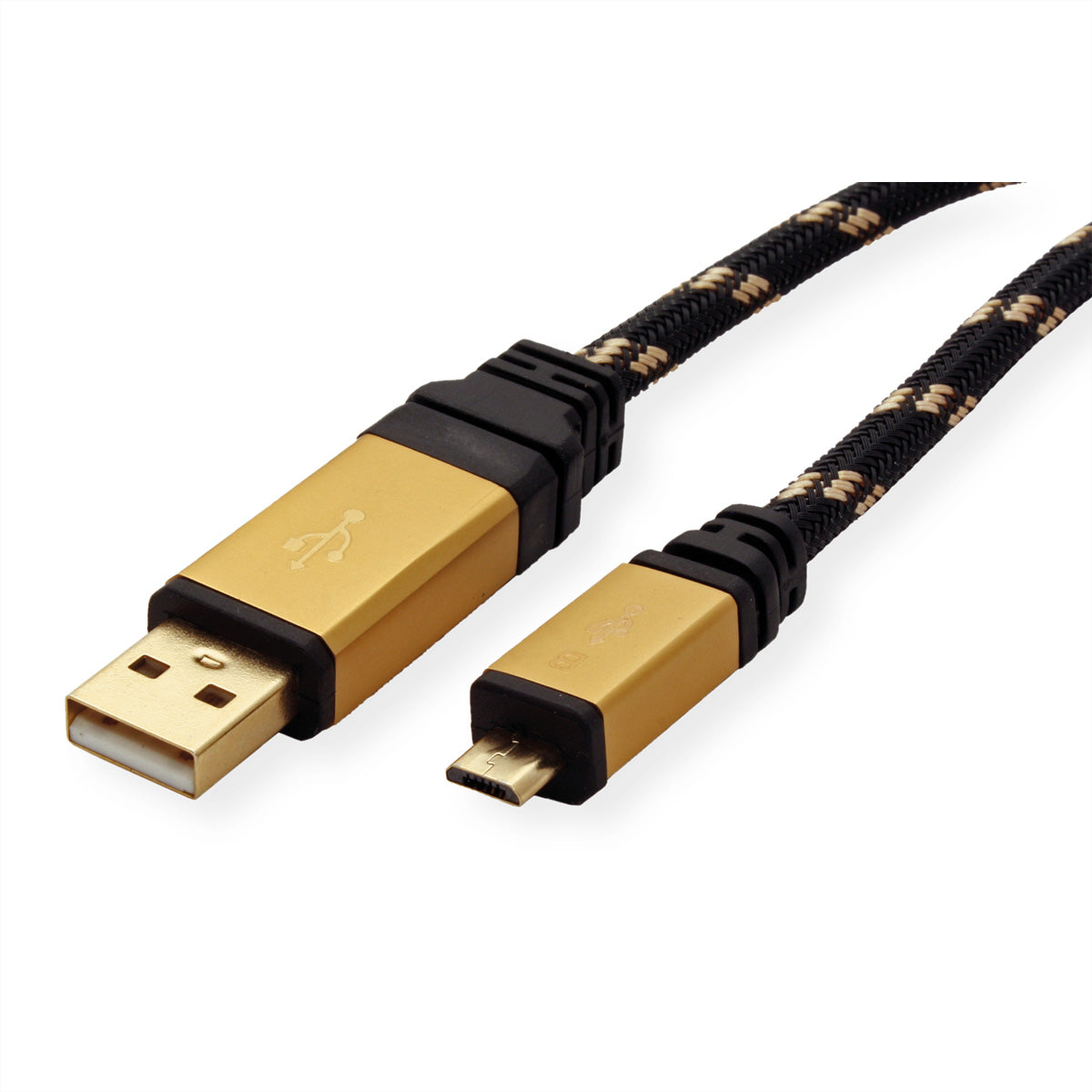 ROLINE USB-A auf Micro-USB-B Kabel – USB 2.0 (480 Mbit/s) – 1,8 m – Schwarz/Gold