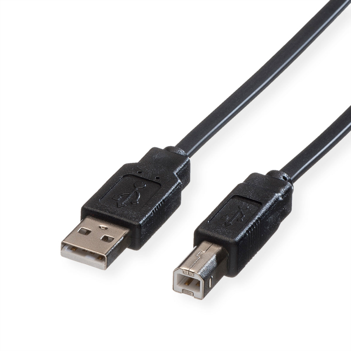 ROLINE USB-A auf USB-B Kabel – USB 2.0 (480 Mbit/s) – 0,8 m – Flachbandkabel – Schwarz