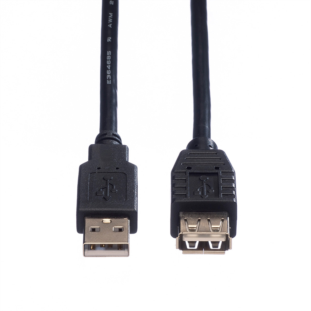ROLINE USB-A Verlängerungskabel (Stecker auf Buchse) – USB 2.0 (480 Mbit/s) – 0,8 m – Geschirmt – Schwarz