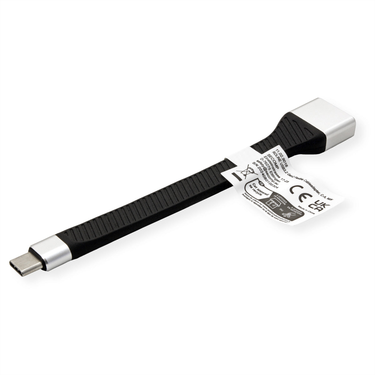 ROLINE USB Adapter USB-C auf USB-A – USB 3.2 Gen 2 (10 Gbit/s) – Silikon, Flachband – Schwarz