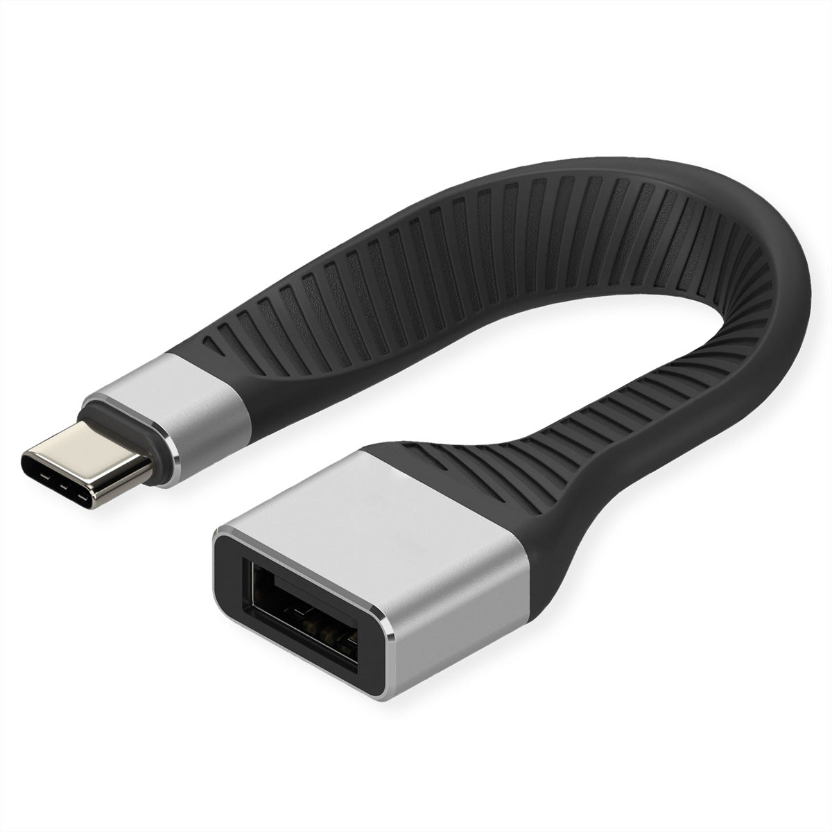 ROLINE USB Adapter USB-C auf USB-A – USB 3.2 Gen 2 (10 Gbit/s) – Silikon, Flachband – Schwarz