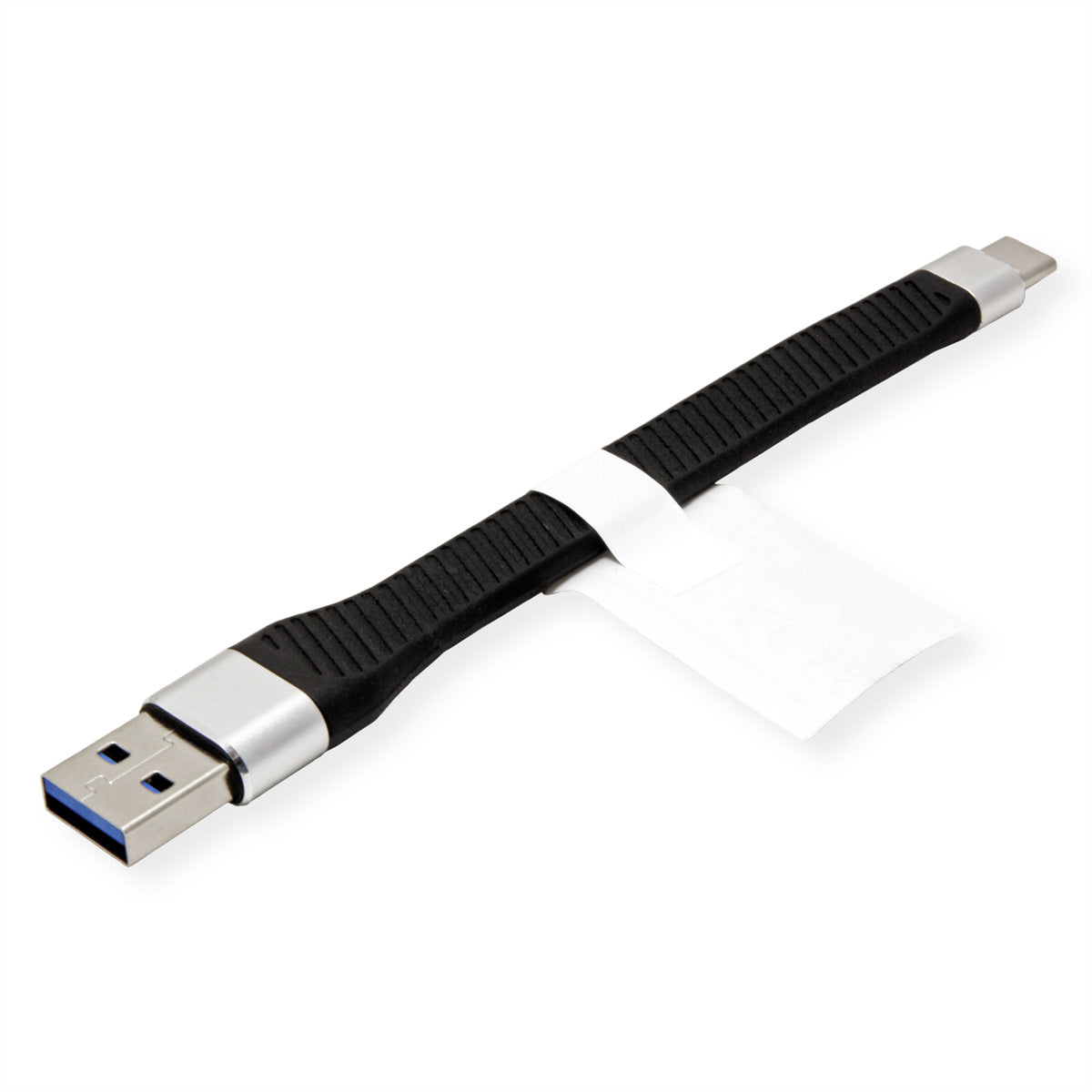 ROLINE USB-C auf USB-A Kabel – USB 3.2 Gen 2 (10 Gbit/s) – 0,11 m – Silikon, Flach – Schwarz