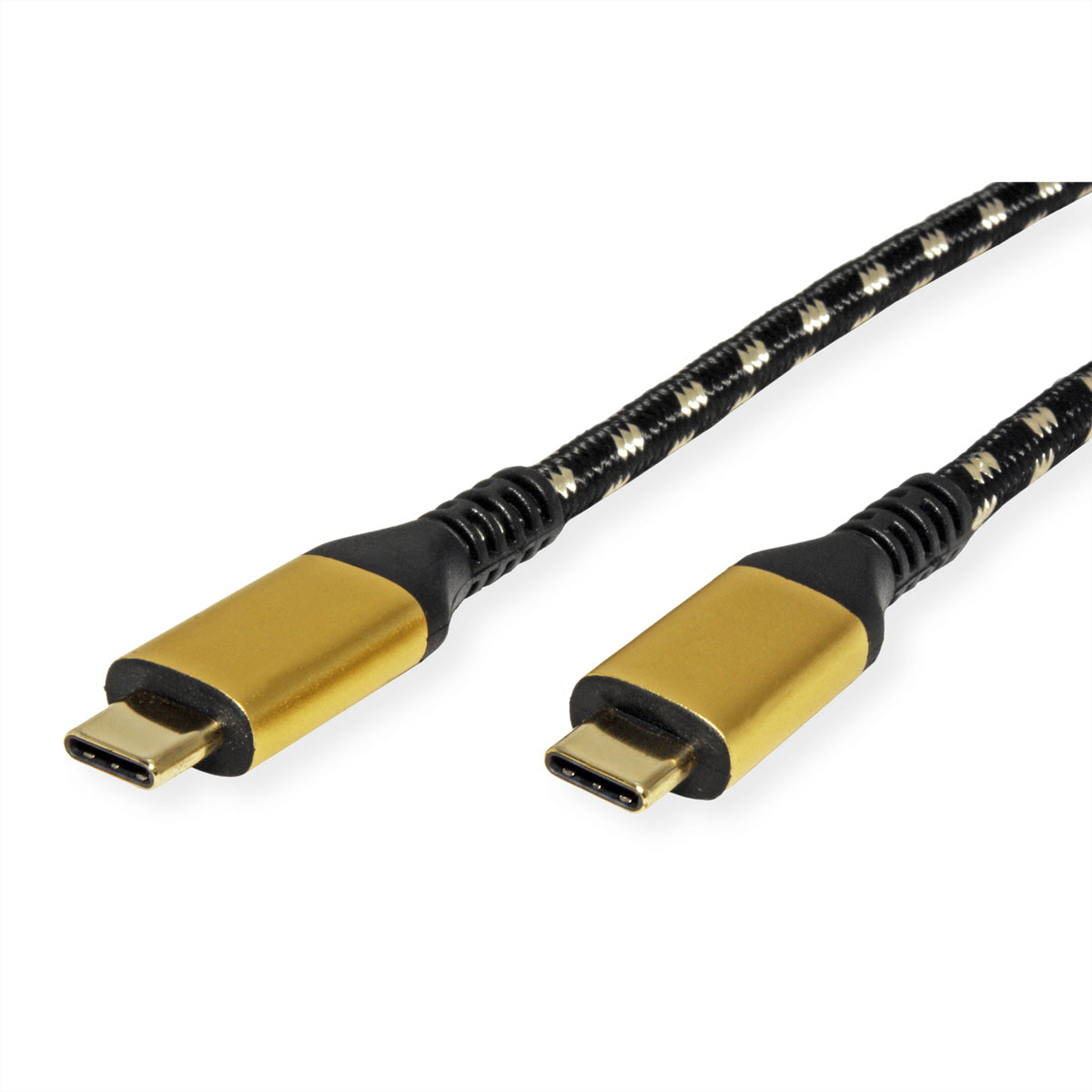ROLINE USB-C auf USB-C Kabel – USB4 40 Gbit/s – 2 m – PD 100 W – Geflochten, Goldstecker – Schwarz/Gold