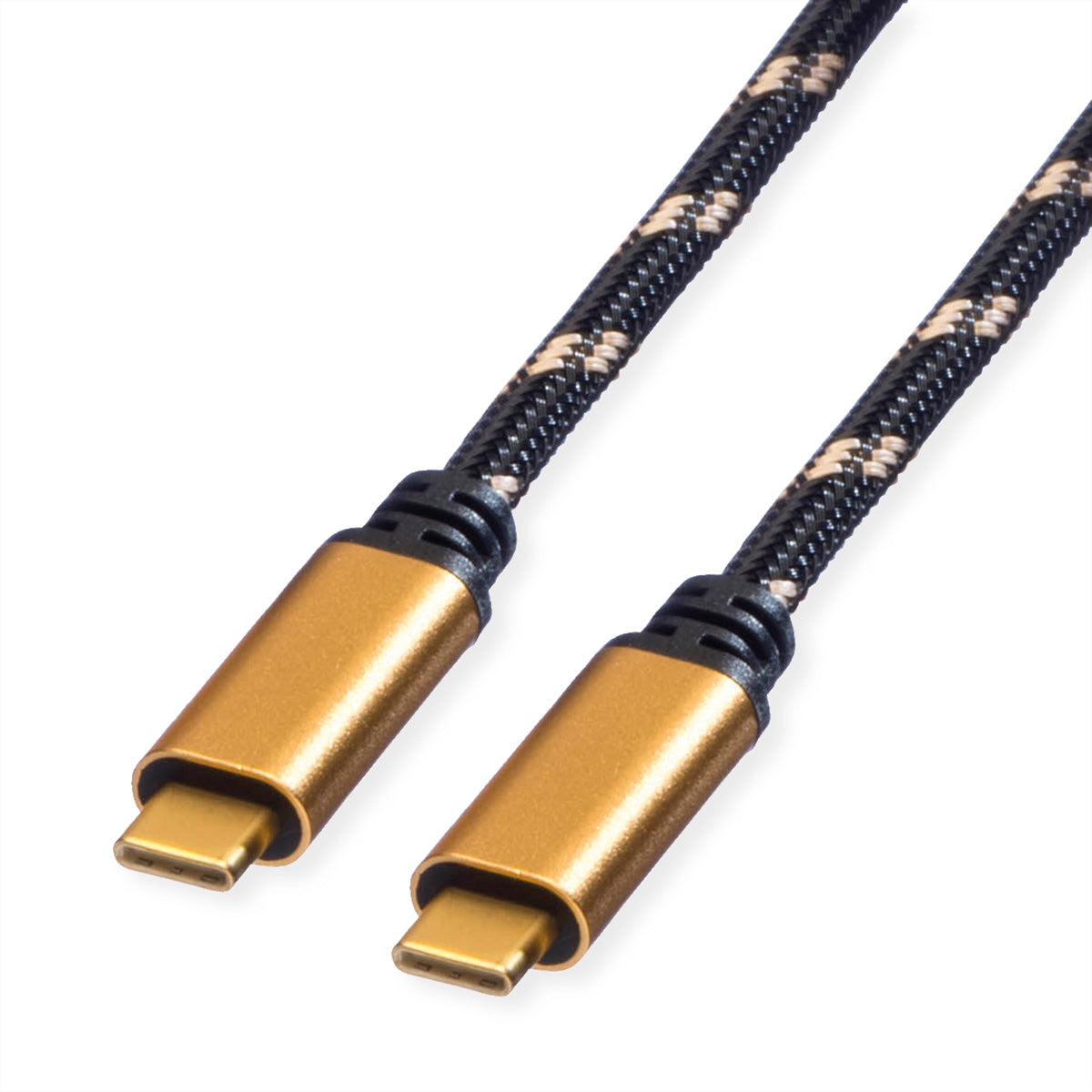 ROLINE USB-C auf USB-C Kabel – USB4 40 Gbit/s – 1 m – PD 100 W – Geflochten, Goldstecker – Schwarz/Gold