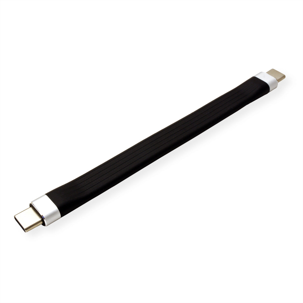 ROLINE USB-C auf USB-C Kabel – USB 3.2 Gen 2 (10 Gbit/s) – 0,11 m – PD 60 W – Silikon, Flachband – Schwarz