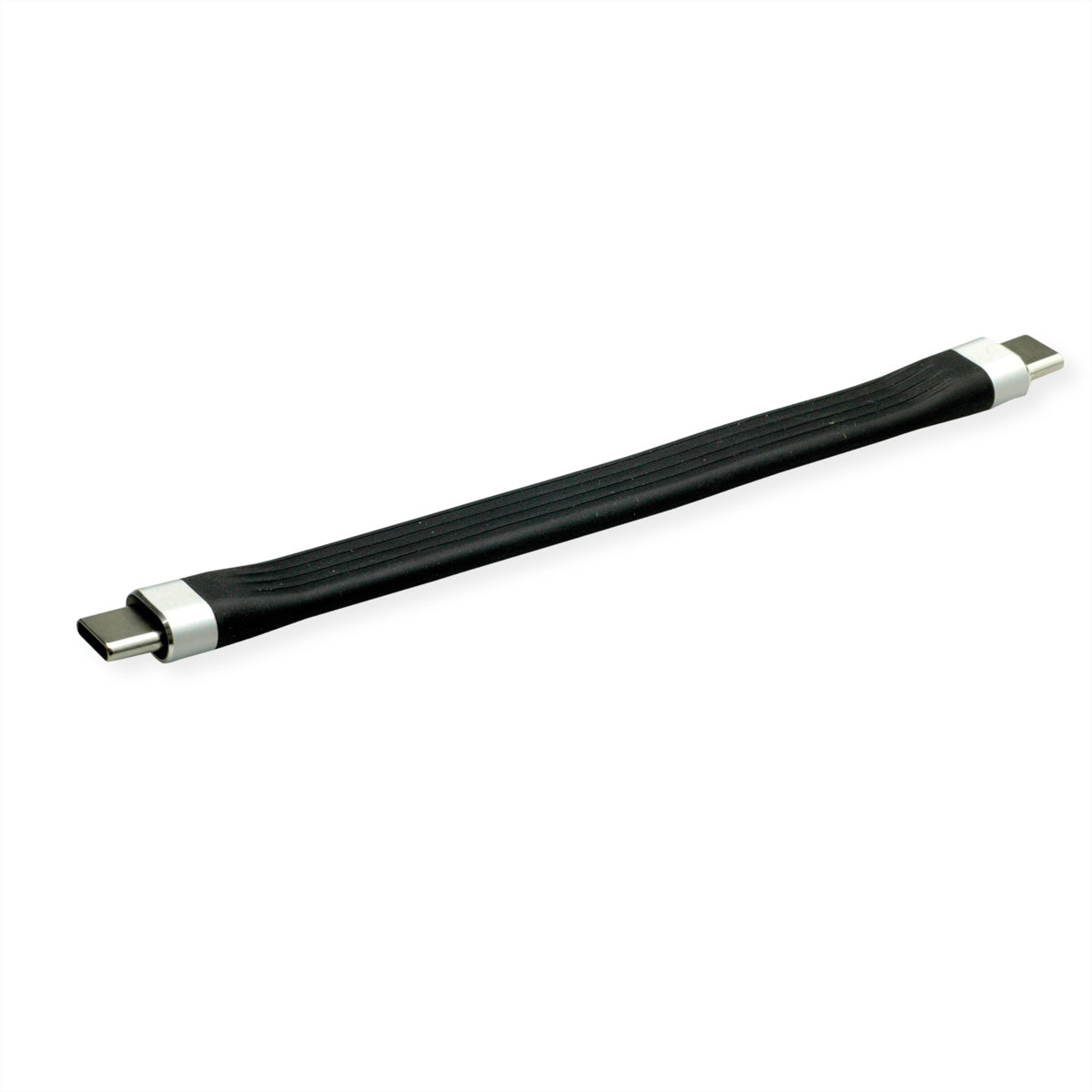 ROLINE USB-C auf USB-C Kabel – USB 3.2 Gen 2 (10 Gbit/s) – 0,11 m – PD 60 W – Silikon, Flachband – Schwarz