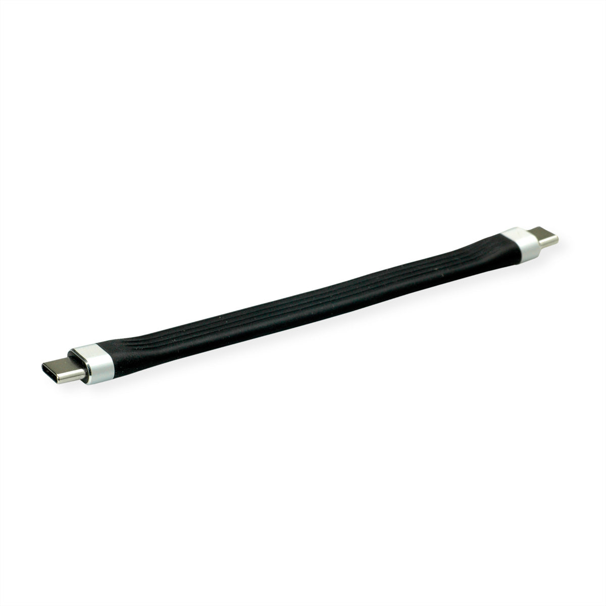 ROLINE USB-C auf USB-C Kabel – USB 3.2 Gen 2 (10 Gbit/s) – 0,11 m – PD 60 W – Silikon, Flachband – Schwarz