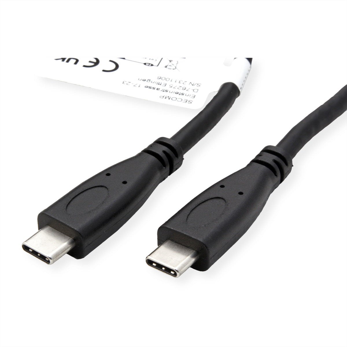 ROLINE USB-C auf USB-C Kabel – USB 3.2 Gen 2 (10 Gbit/s) – 0,5 m – PD 100 W – Schwarz