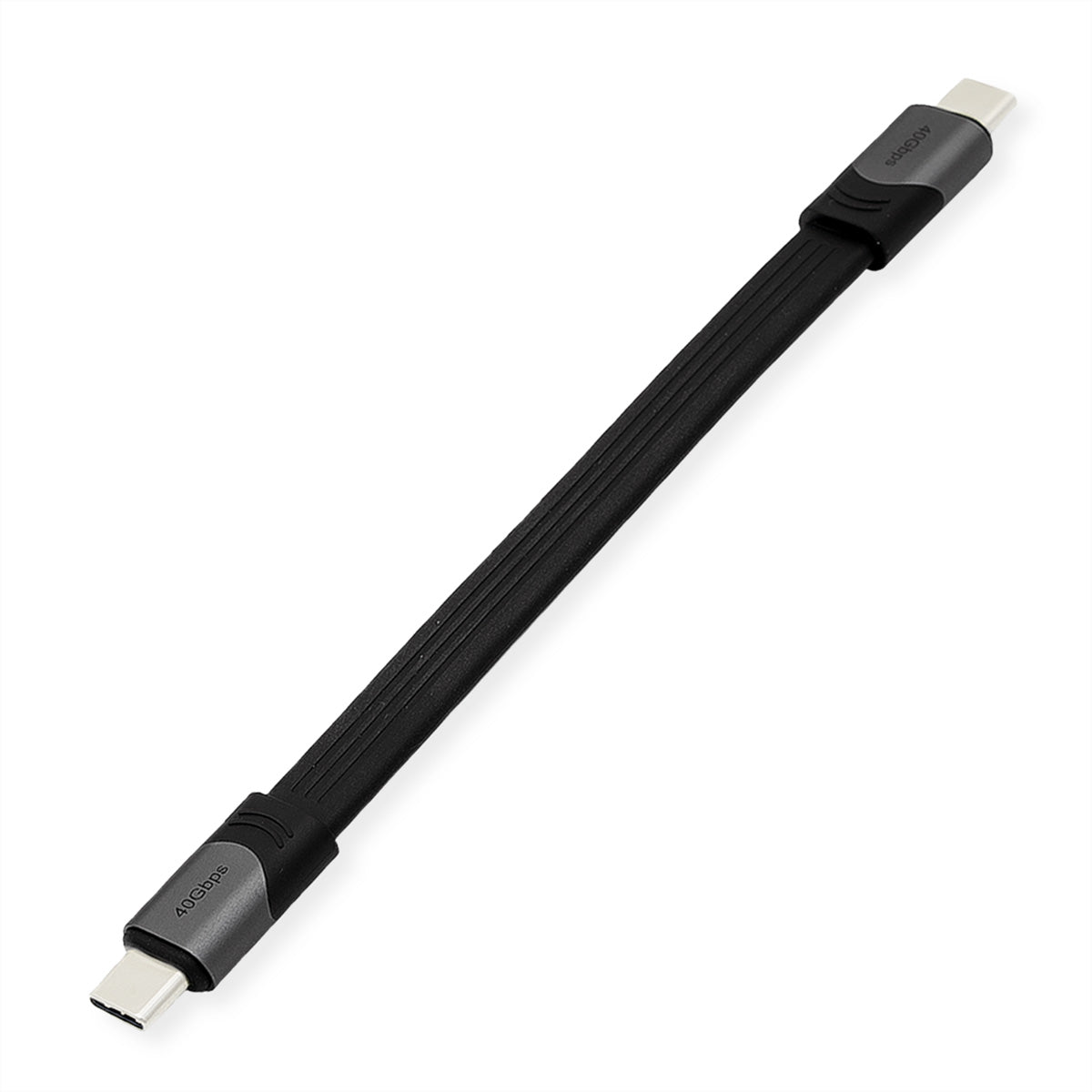 ROLINE USB-C auf USB-C Kabel – USB4 40 Gbit/s – 0,15 m – PD 100 W – 8K/60 – Flachkabel – Schwarz