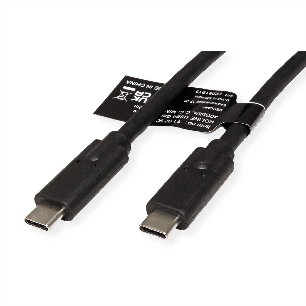 ROLINE USB-C auf USB-C Kabel – USB4 40 Gbit/s – 0,8 m – PD 100 W – Geschirmt – Schwarz