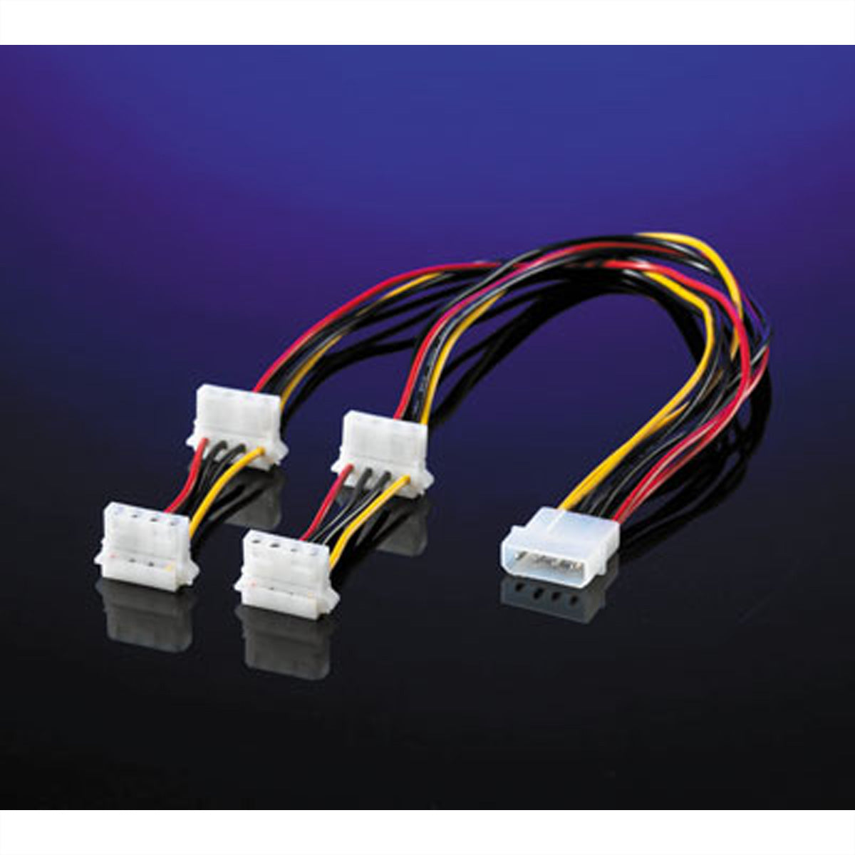 ROLINE Y-Kabel Stromkabel – Molex 4-poliger Stecker – 4× Molex 4-polige Buchse (90°), 0,45 m, mehrfarbig