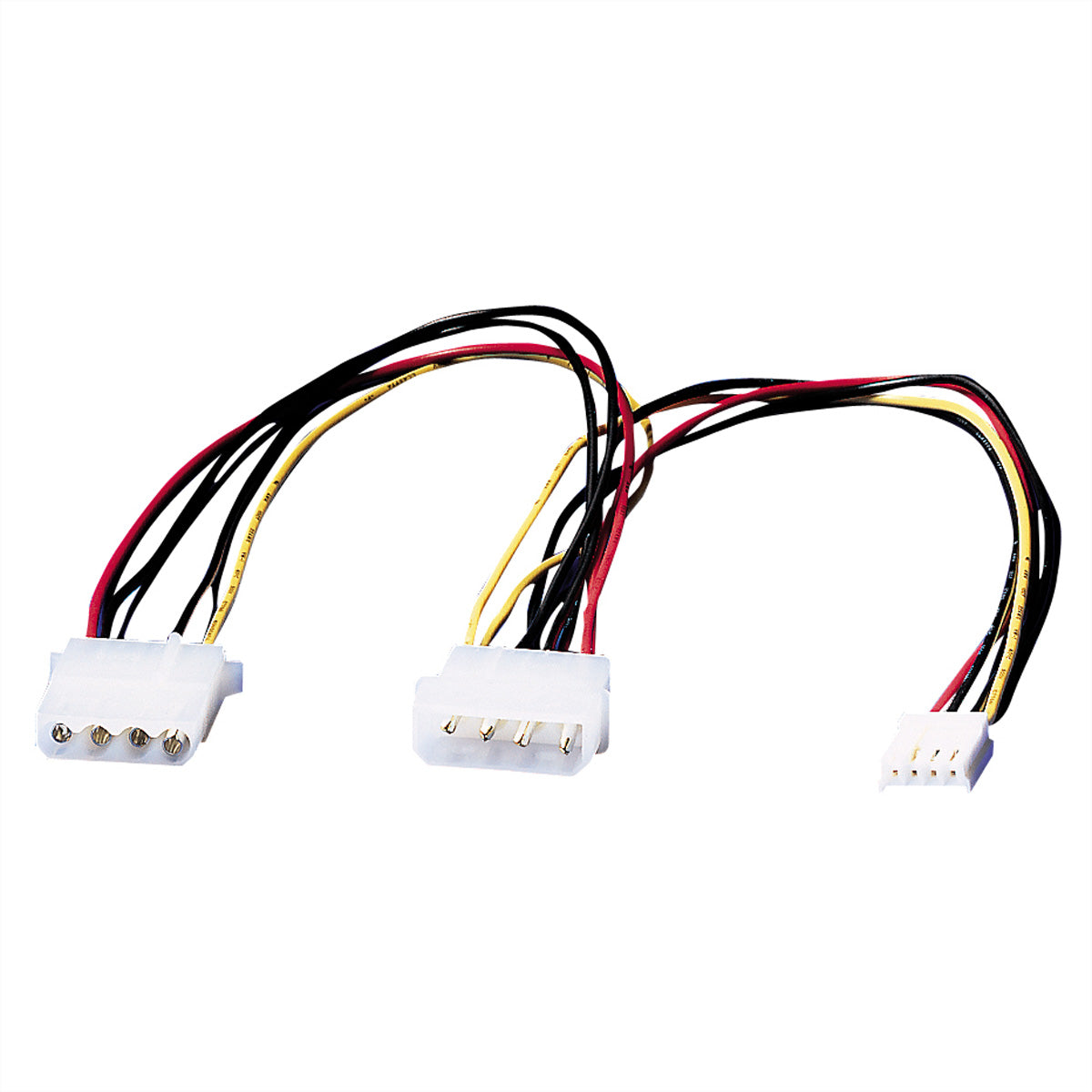ROLINE Y-Stromkabel – Molex 4-poliger Stecker – 2× Molex 4-polige Buchse, 0,3 m, mehrfarbig