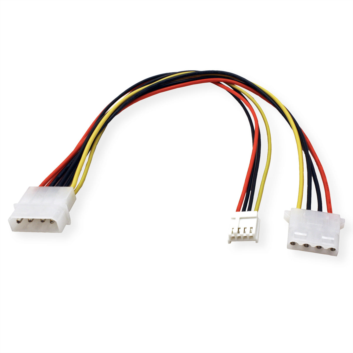 ROLINE Y-Stromkabel – Molex 4-poliger Stecker – 2× Molex 4-polige Buchse, 0,3 m, mehrfarbig