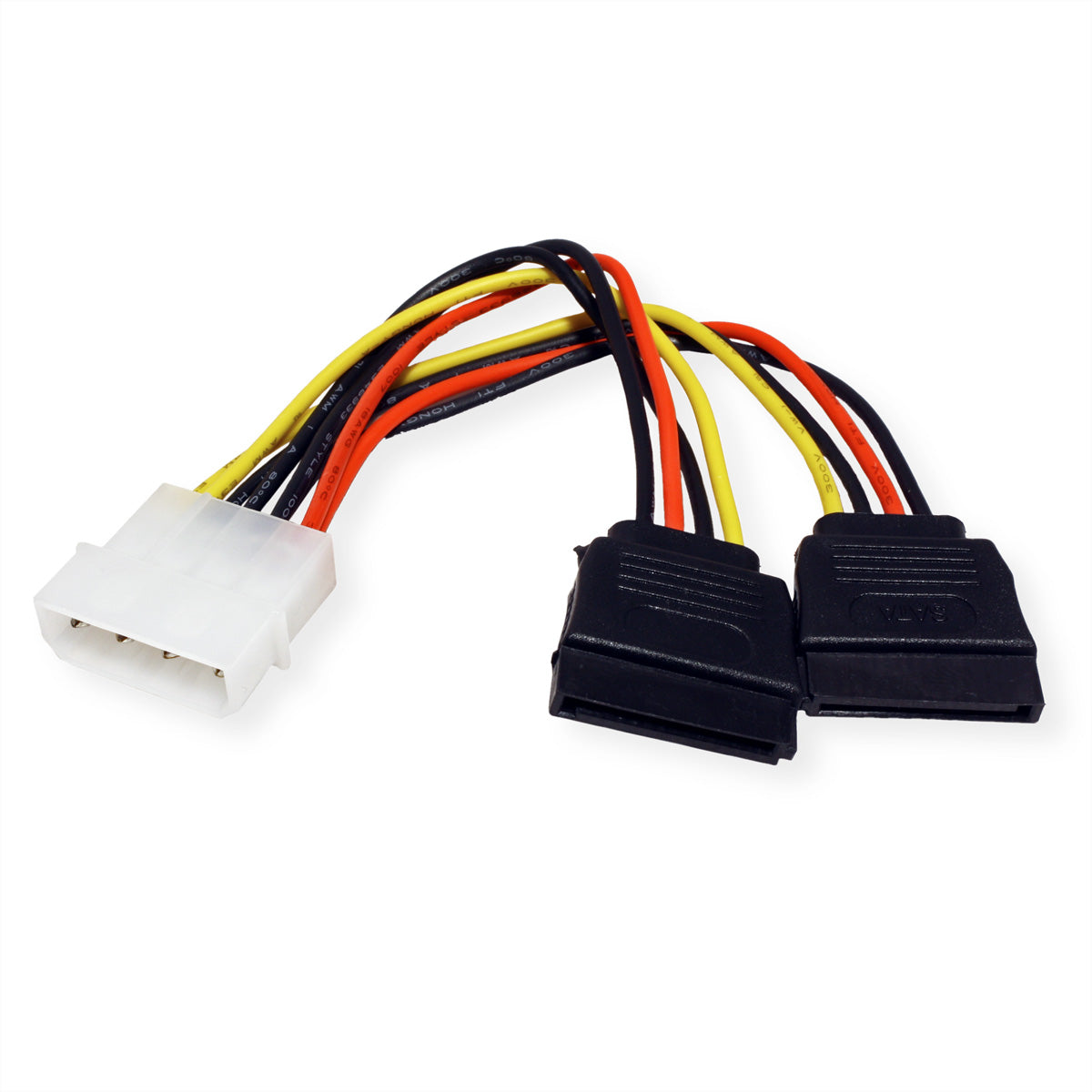 ROLINE Y-Adapterkabel Stromkabel – Molex 4-polig–SATA 15-polig (Power), 0,12 m, schwarz/rot/weiss/gelb